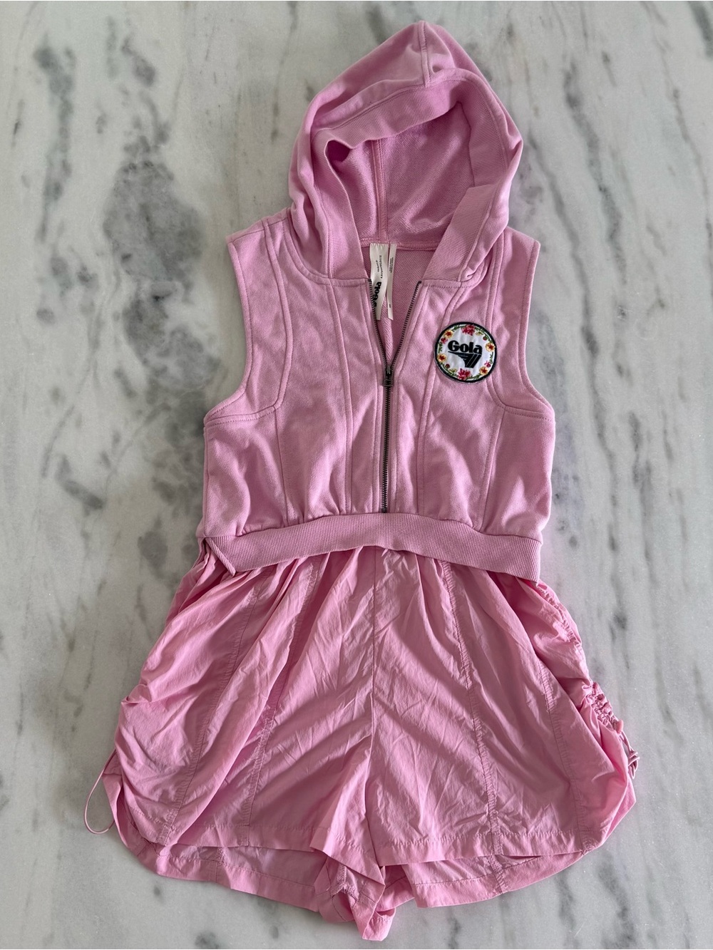 Gola Pink Hooded Zip Romper with Floral Patch